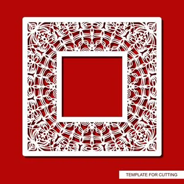 Square photo frame with a carved pattern.  Stock Illustration