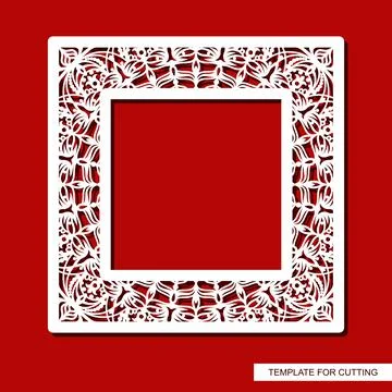 Square photo frame with a carved pattern.  Ilustración de archivo