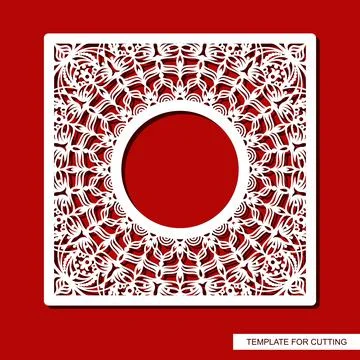 Square photo frame with a carved pattern.  Ilustración de archivo