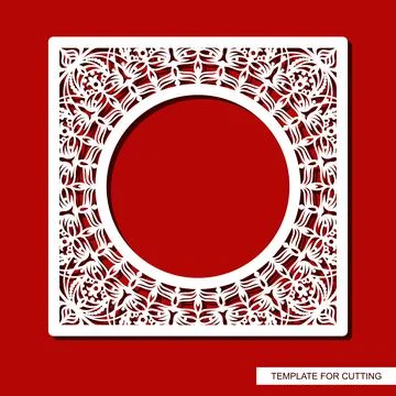 Square photo frame with a carved pattern.  Ilustración de archivo