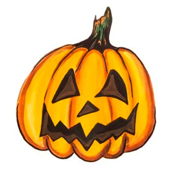 A square picture of a pumpkin painted on white paper. Isolated. Stock Illustration