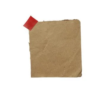 A square piece of textured brown craft paper attached with a single piece o.. Ilustração Stock