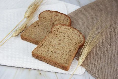 Square pieces of rye toast bread, top view Stock Photos