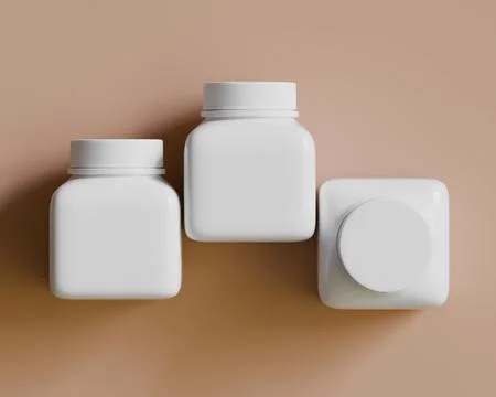 Square pill or supplement bottle white color 3D render illustration (42) Stock Illustration
