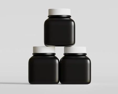 Square pill or supplement bottle black color and white cap (15) Stock-Illustration