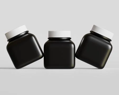 Square pill or supplement bottle black color and white cap (13) Stock-Illustration