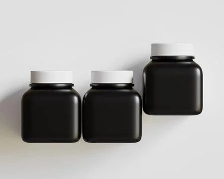 Square pill or supplement bottle black color and white cap (17) Stock-Illustration