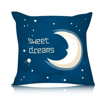 Square Pillow Design with Cartoon Sleeping Moon Stock Illustration