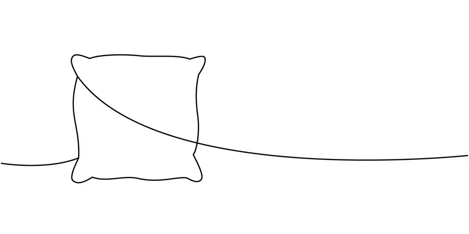 Square pillow one line continuous drawing. Comfortable pillow for sleep. Vector Stock Illustration