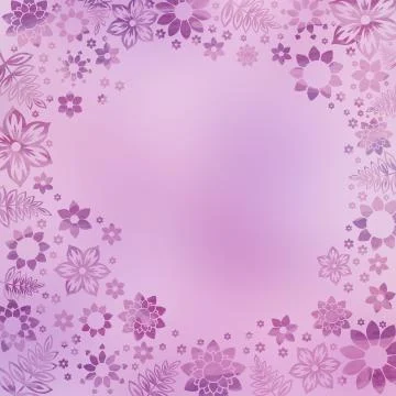 Square pink blurred background with pink toned floral elements around the border Stock Illustration