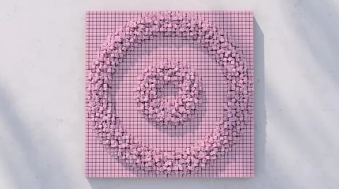 Square of pink cubes, waving, surface, textured background. 3d render. Stock Illustration