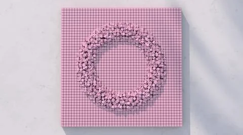 Square of pink cubes, waving, surface, textured background.3d render. Stock Illustration