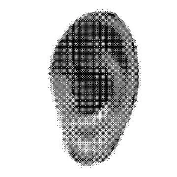 Square pixel art ear isolated. Realistic human ear made of small squares. Trendy Stock Illustration