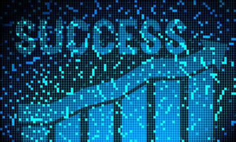 Square pixel growth graph chart with success word Stock Illustration