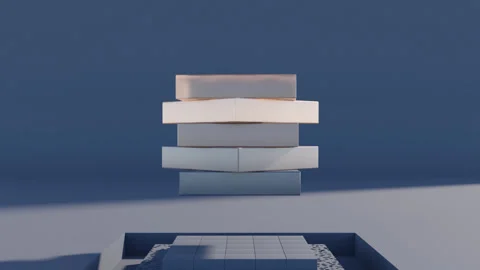 Square Plates in Dynamic Motion on Dark Surface in Abstract 3D Animation Stock-Footage 280108296