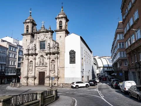 The square Plaza dce Marques de San Martin with the church Iglesia de San Jorge Stock Photos
