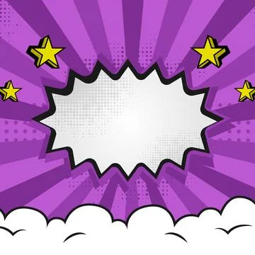 Square pop art comic background style with cloud and stars isolated Stock Illustration