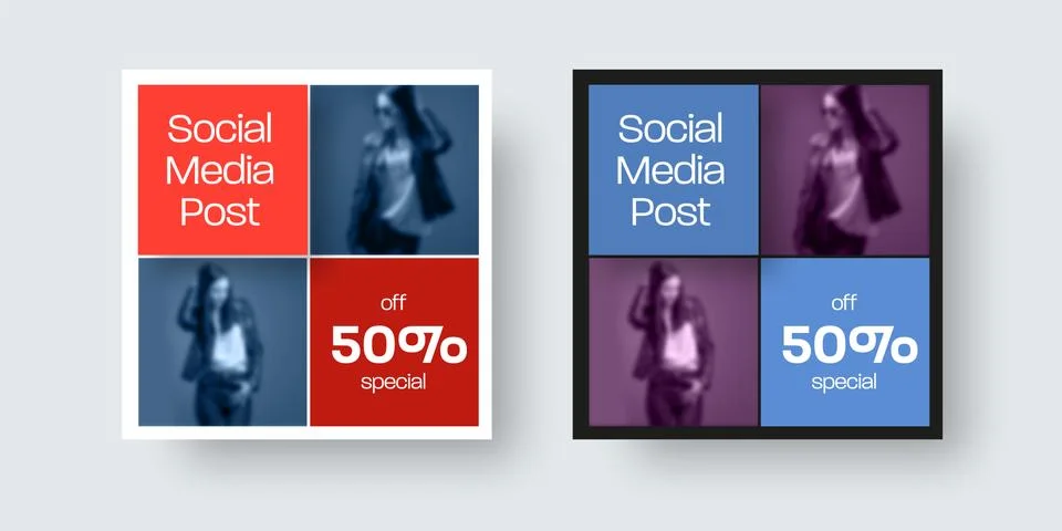 Square post presentation for social media, with geometric design in blue, red Stock Illustration