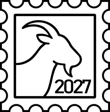 Square postage stamp with goat and 2027 Stock Illustration