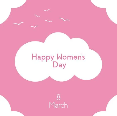 Square poster design, with a white cloud on a pink background. Happy Women s Day Stock-Illustration