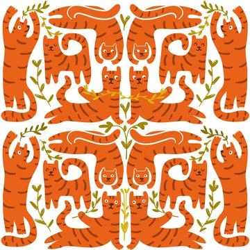 Square print with doodle tigers Stock Illustration