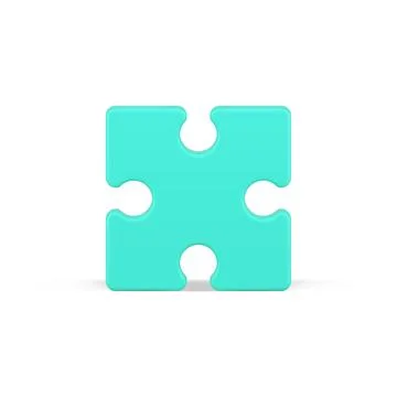 Square puzzle piece 3d icon. Green element diagram with creative solution Stock Illustration