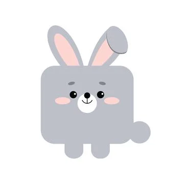Square rabbit forest animal face with paws icon isolated on white background. Stock Illustration