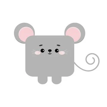 Square rat or mouse forest animal face with paws icon isolated on white Stock Illustration