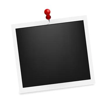 Square realistic image frame on red pin template with shadows isolated on Stock Illustration