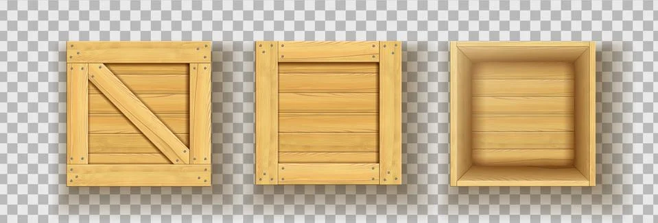 Square realistic vector wood boxes for freight transportation Illustrazione stock