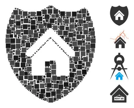 Square Realty Insurance Icon Vector Collage Ilustração Stock