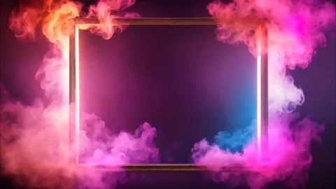 Square rectangular golden frame on dark background enemies, colorful moving.. Vídeos de archivo 273954212