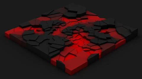 Square with red and black broken surface. Abstract illustration, 3d render. Stock Illustration