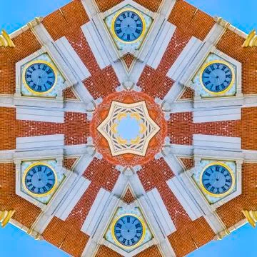 Square Red brick and clock of the tower of a building 写真素材