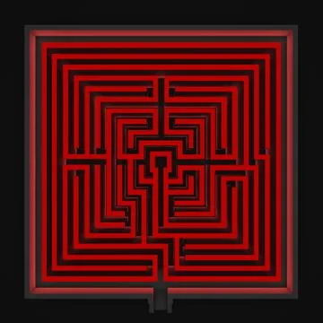 Square red labyrinth on a black background Stock Illustration