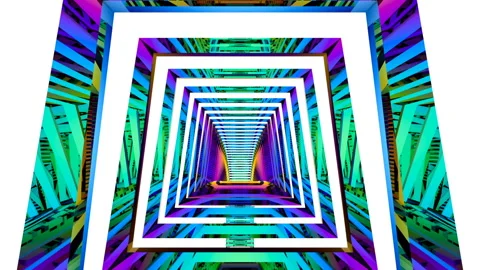 The square reflective panels of the abstract tunnel create optical illusion of Stock Footage 130508476