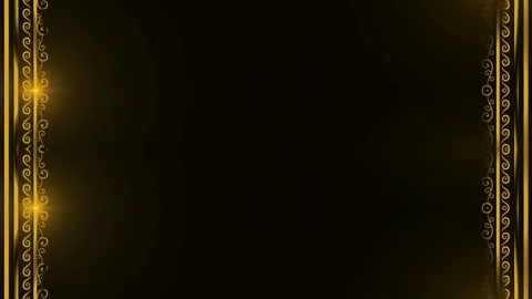 Square richly decorated neon glowing gold rectangular horizontal frame on b.. 動画素材 270315098