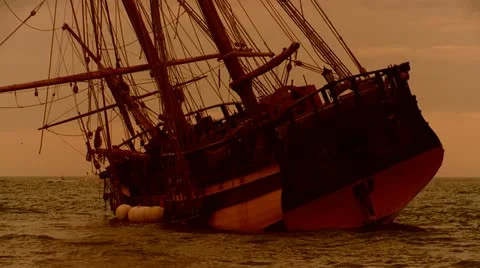 Square rigger hard aground Stock Footage 22200653