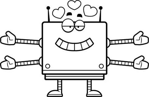 Square Robot Hugging Stock Illustration