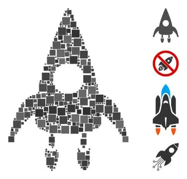 Square Rocket Module Icon Vector Mosaic Stock Illustration