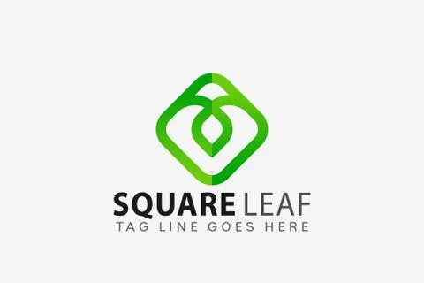 Square Round Green Leaf Logo Design Vector Illustration Stock Illustration
