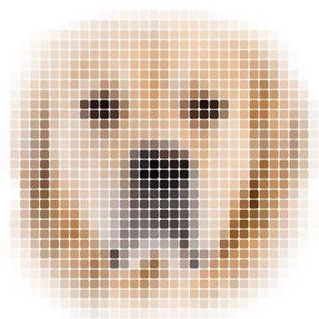 Square rounded pixel image of a dog with white vignette Stock Illustration
