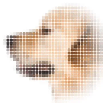 Square rounded pixel image of dog with white vignette Illustrazione stock