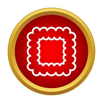 Square ruffled cookie icon on red circle background Stock Illustration