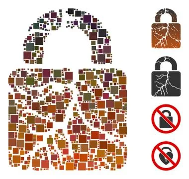 Square Rust Lock Icon Vector Mosaic Stock Illustration