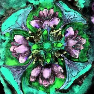 Square with rustique lotus flowers. Illustration