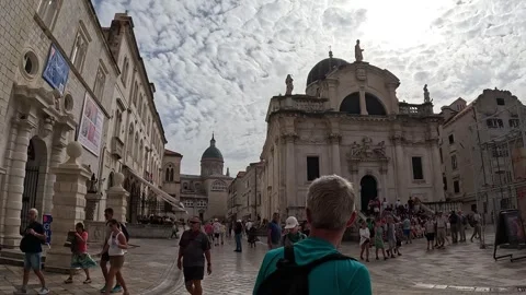 The square of Saint Blaise Churh in old town old town of Dubrovnik Stock Footage 255143501