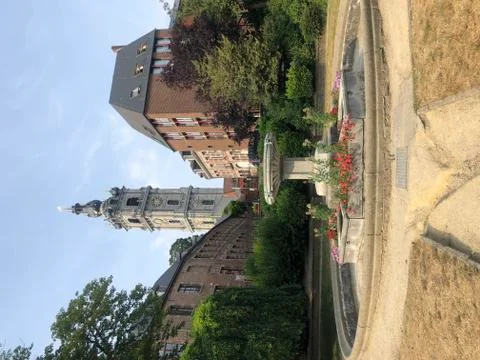 Square Saint-Germain in Mons view of Belfry of Mons Stock Photos