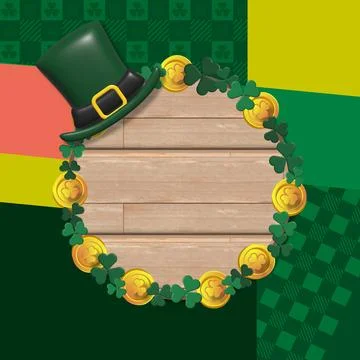 Square saint patrick day with blank wooden frame and creative design backgrou Illustrazione stock