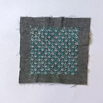 Square Sashiko Embroidery Sampler Isolated on White. Stock Photos